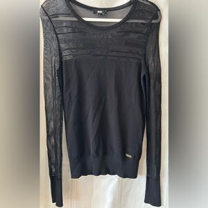 DKNY Black Mesh Knit Top Net Style XS